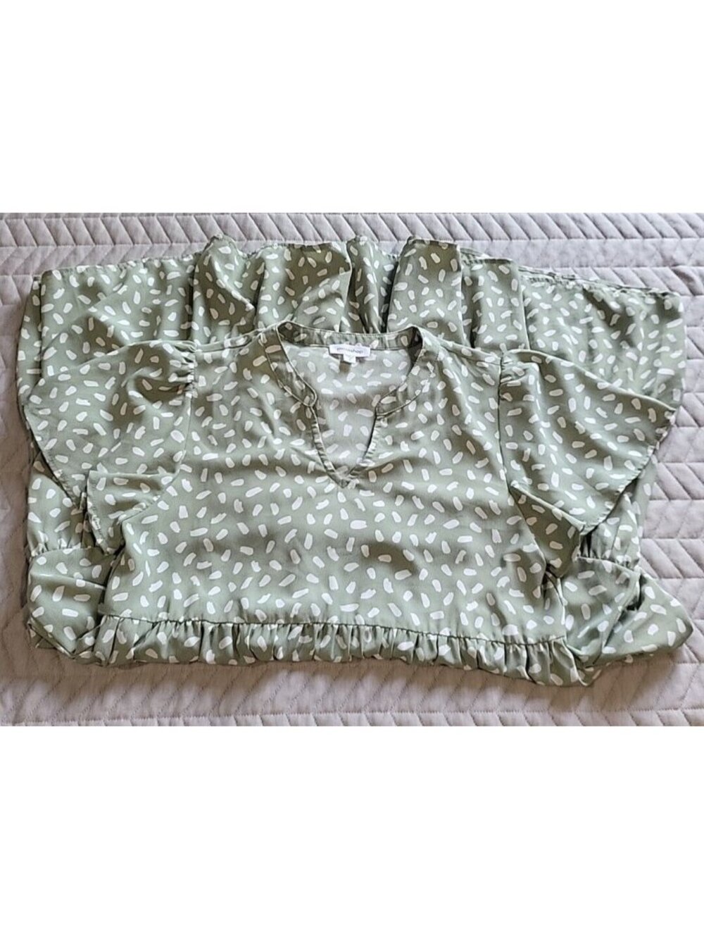 Mittoshop Sage Green Babydoll Dress Cottagecore Prairie Boho Flowy Mini Size M - Picture 9 of 11